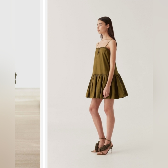 AJE Willow Sweetheart Mini Dress - DEEP OLIVE - Picture 5 of 5